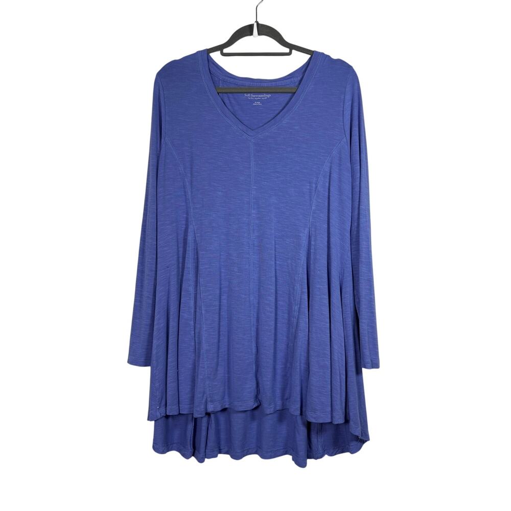Soft Surroundings Blue Long Sleeve V-Neck A-Line Swing Tunic Top T-Shirt Size XL